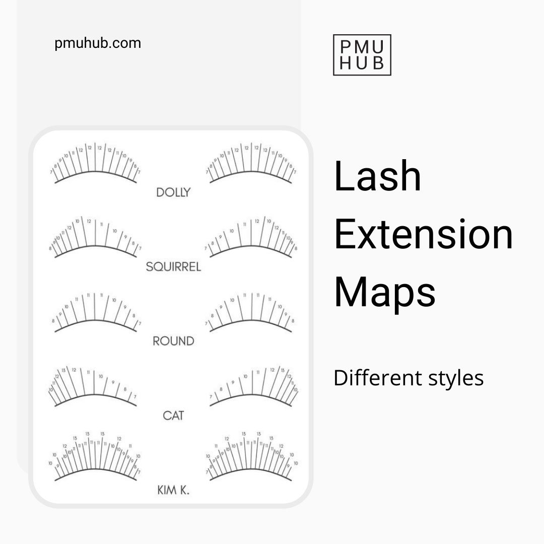 Eyelash extensions maps - different styles