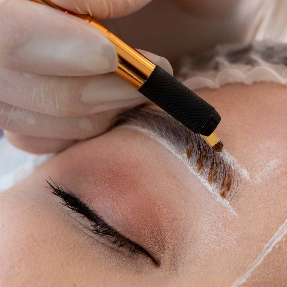 Microblading is done by creating tiny incisions on the skin that look like brow hairs, and depositing color into them.