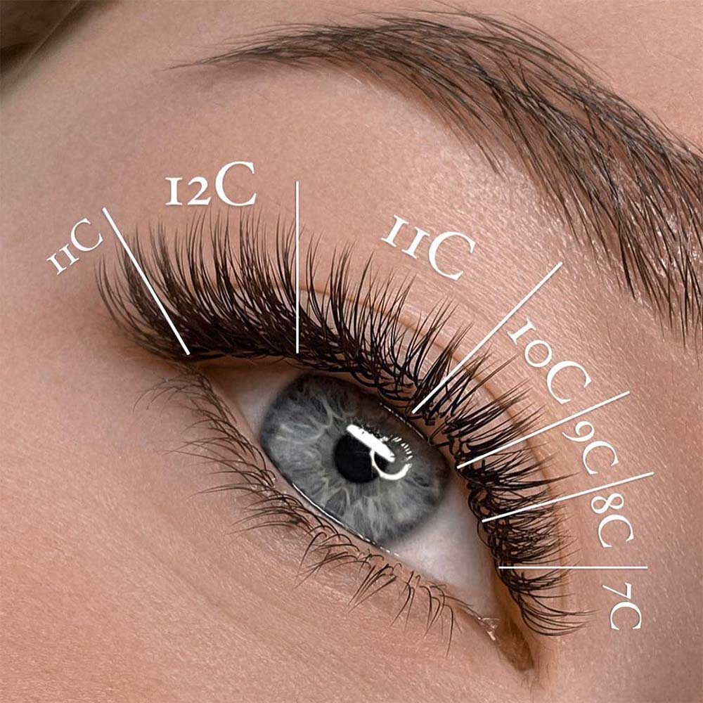 Eyelash extensions length range from 6 mm to 15 mm.