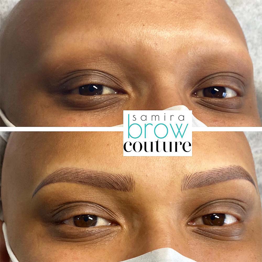 combo brows with client with alopecia