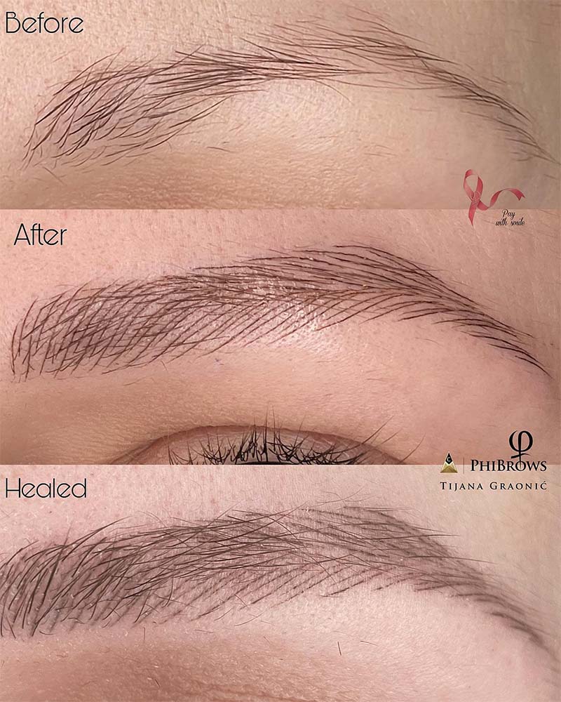 microblading before, after & healed