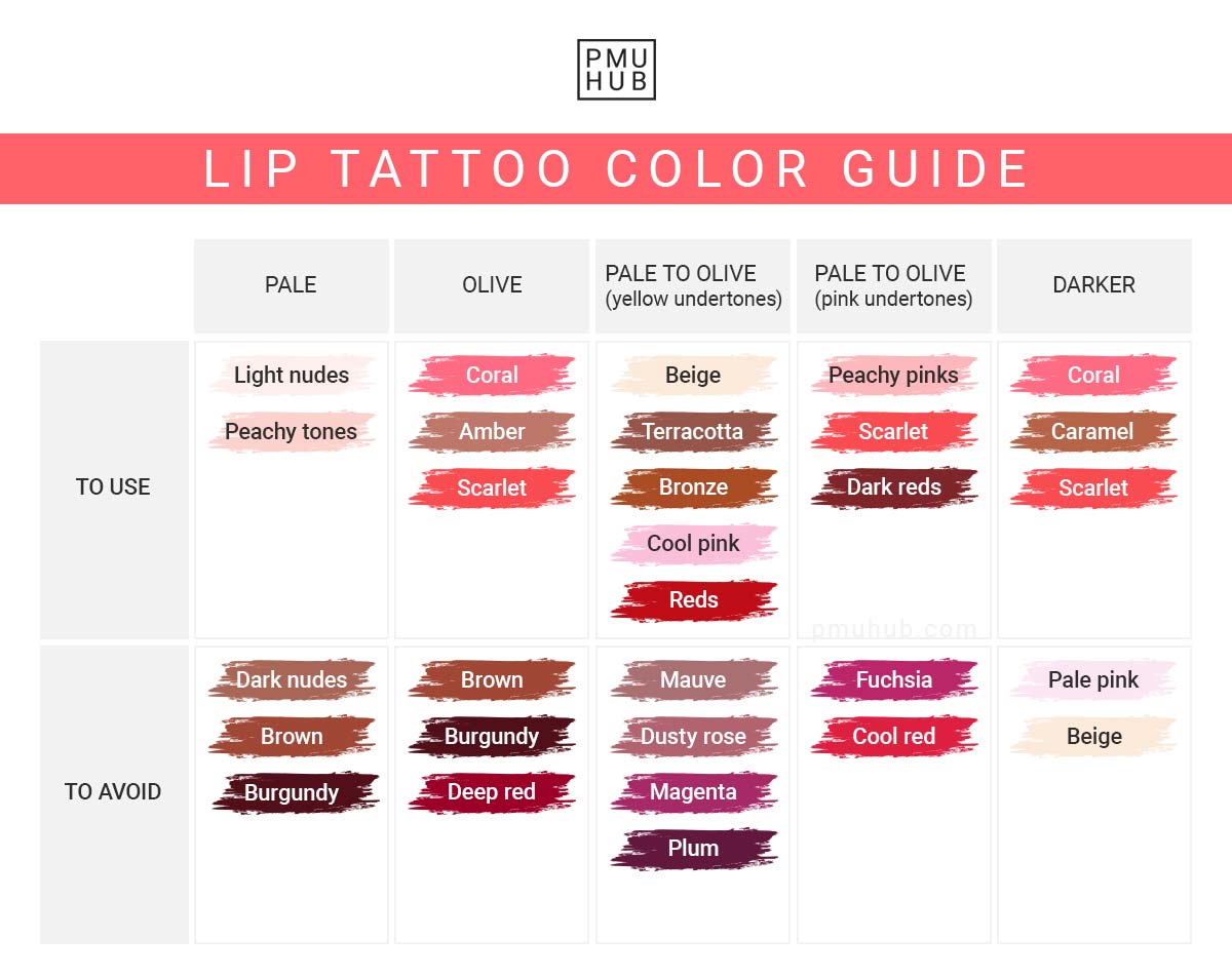 lip tattoo color guide - lip blushing guide matching lip blush colors with skin complexion