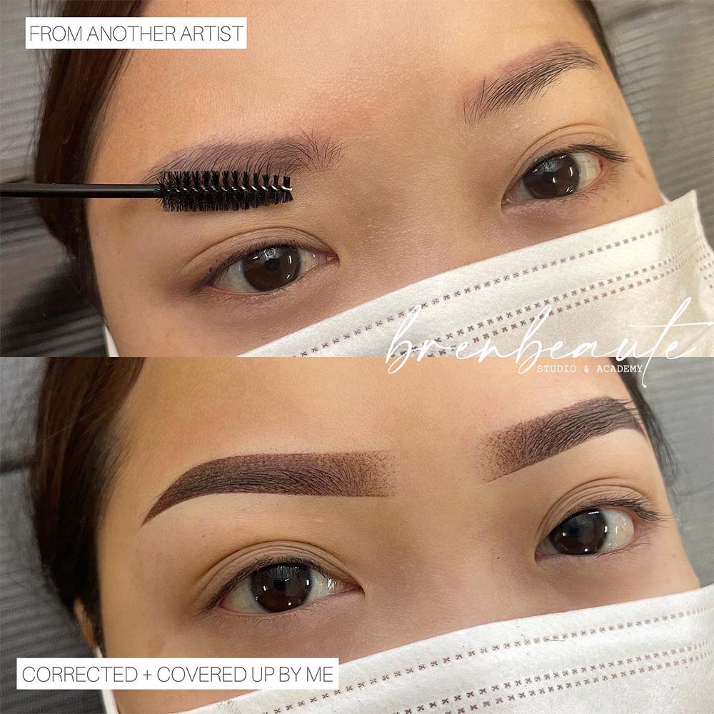 microblading on top of tattooed eyebrows because they are too dark