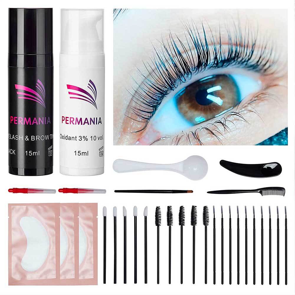 Eyelash Black Color Kit, PERMANIA Training Kit Black for Eyebrow & Lash Hair Color Developer 15ml（Black）